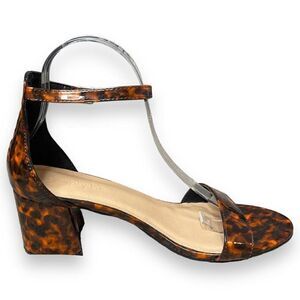 Simply Be Tortoise Ankle Strap Block Heels Womens 8 Wide Brown Open Toe Sexy New